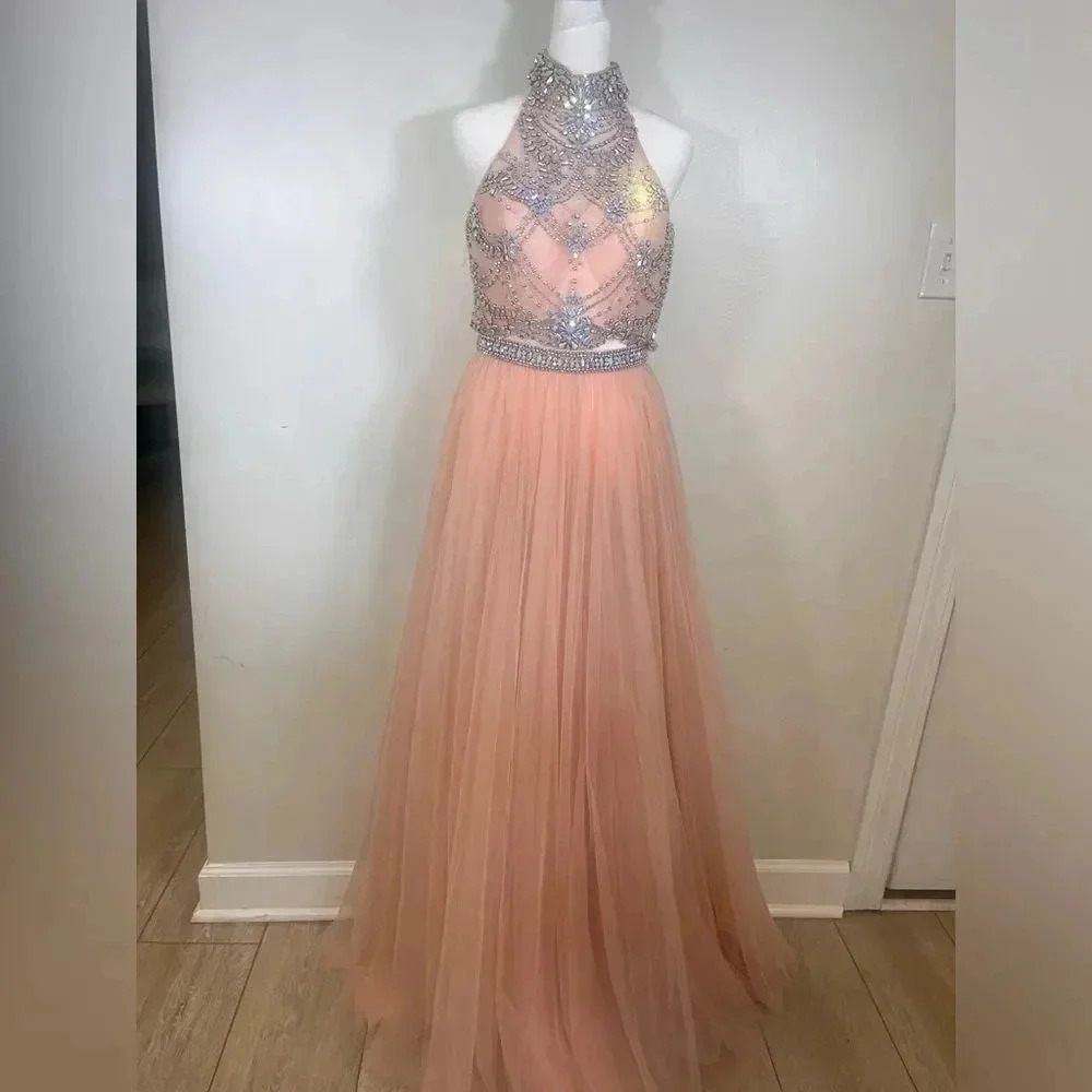 NWT $698 SHERRI HILL Two Piece Sequenced 4 #62809 Beaded Tulle Gown